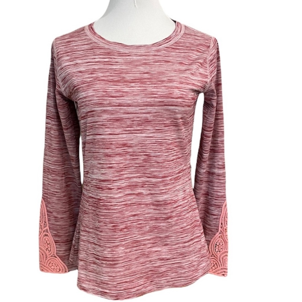 Wallflower Sleepwear Heather Fuchsia Long Sleeve Pajama Shirt with Lace Accents